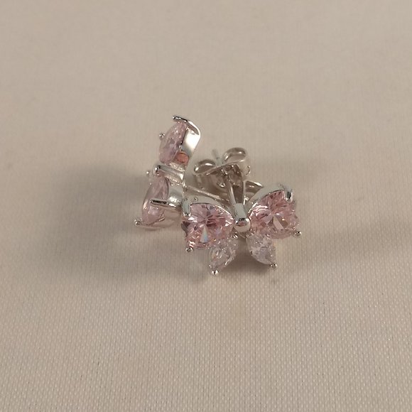 18K White Gold Filled Heart Bow Pink Diamond Topaz Zircon Stud Earrings Gift - Picture 3 of 6